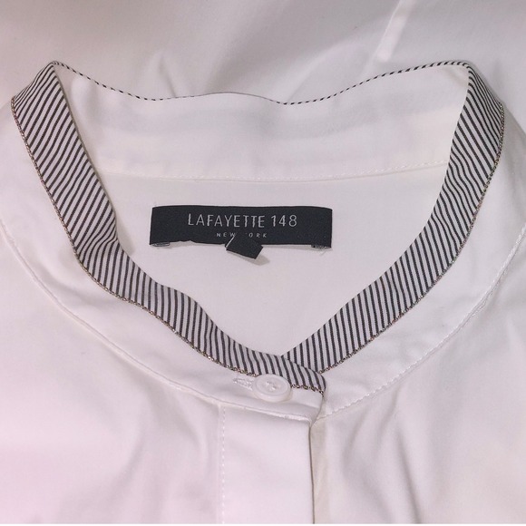 LAFAYETTE 148 NEW YORK White Mandarin Collar Poplin Tunic Blouse Size 1X EUC - Picture 10 of 11